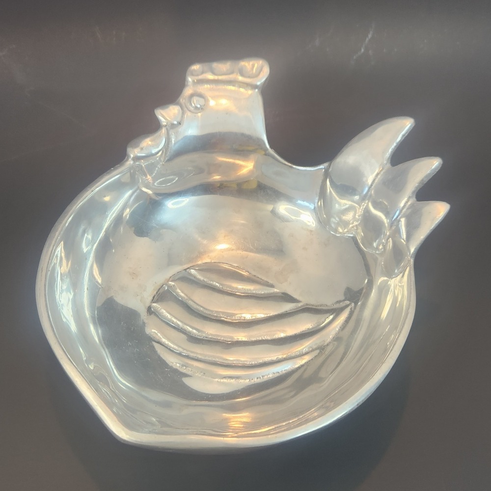 Vintage Chicken Cast Aluminum Decor Bowl Nut Dish Mid Century Modern MCM Rooster